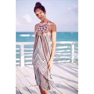 HD IN PARIS Anthropologie Solstice 100% SILK Midi Dress Tunic Size 14 Geometric